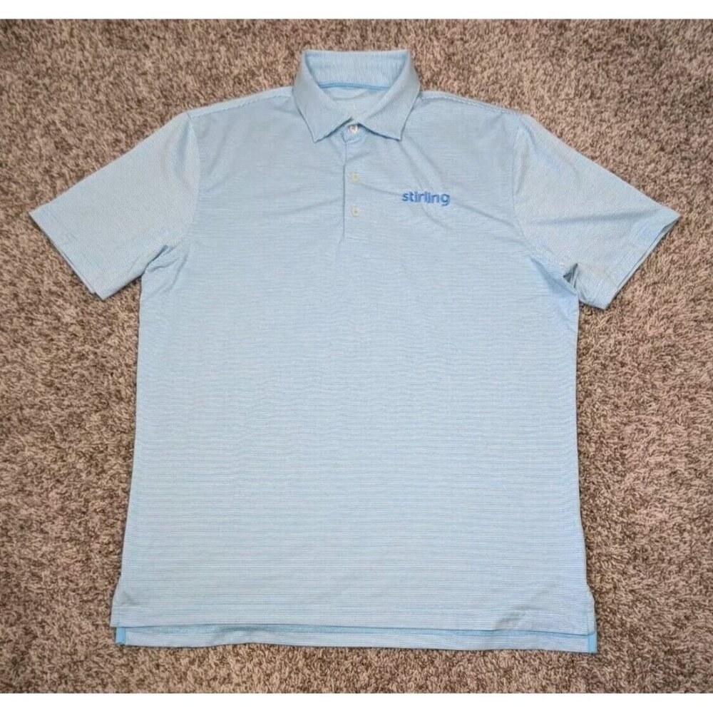 Johnnie O Performance Golf Polo Shirt Mens Large Blue White Stripe UPF 50
